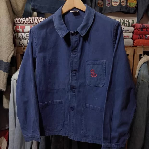  [Vintage] 70s 프렌치 잉크 블루 라운드 칼라 워크 자켓