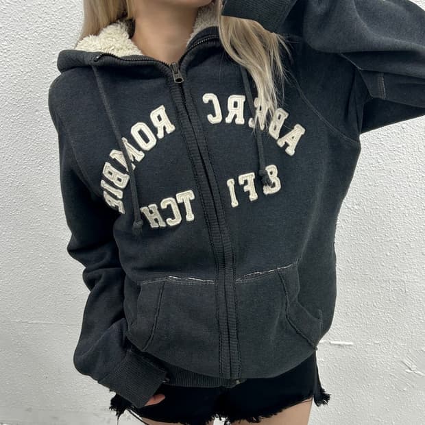 아베크롬비 센터로고 차콜 양털 후드집업 L