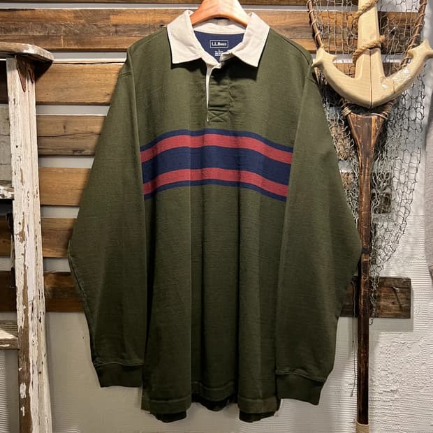 [L]L.L.Bean 엘엘빈 컬러 스트라이프 카키 럭비 티셔츠