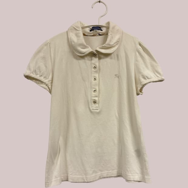 버버리 블루라벨 여성 둥근카라 반팔 카라티