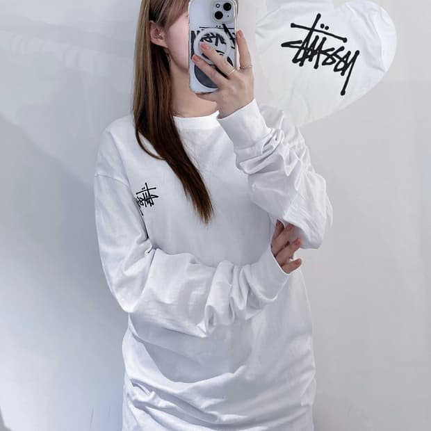 스투시 화이트 베이직 롱슬리브