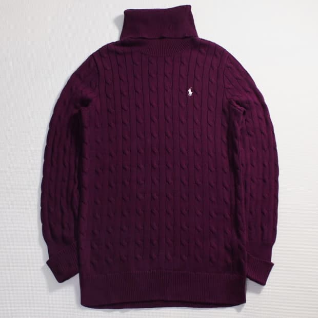 Polo 폴로 랄프로렌 스포츠 버건디 케이블 니트 터틀넥 스웨터