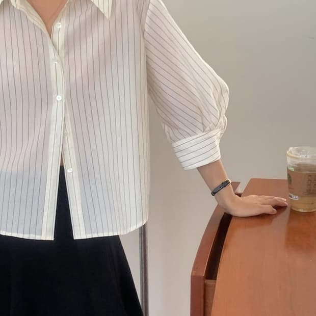 퍼프 스트라이프 블라우스 새상품