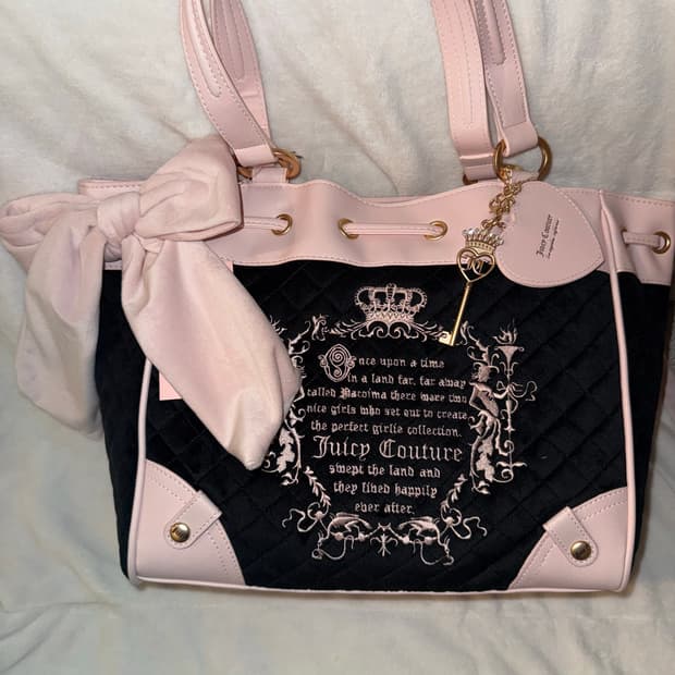 쥬시꾸뛰르 테일 데이드리머 토트백 빈티지 갸루 핑크 브라운 리본 챰