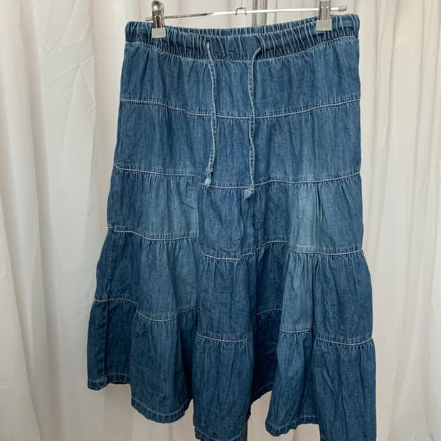 빈티지 티어드 데님 스커트