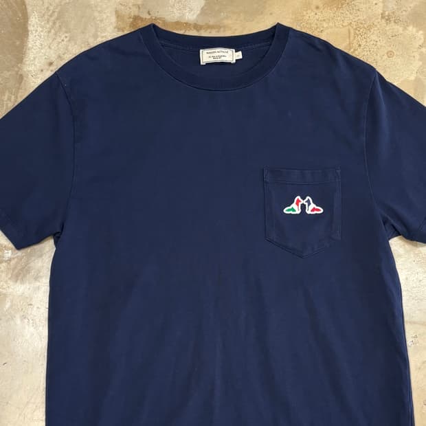 L 메종키츠네 더블폭스 트리컬러 네이비 반팔티