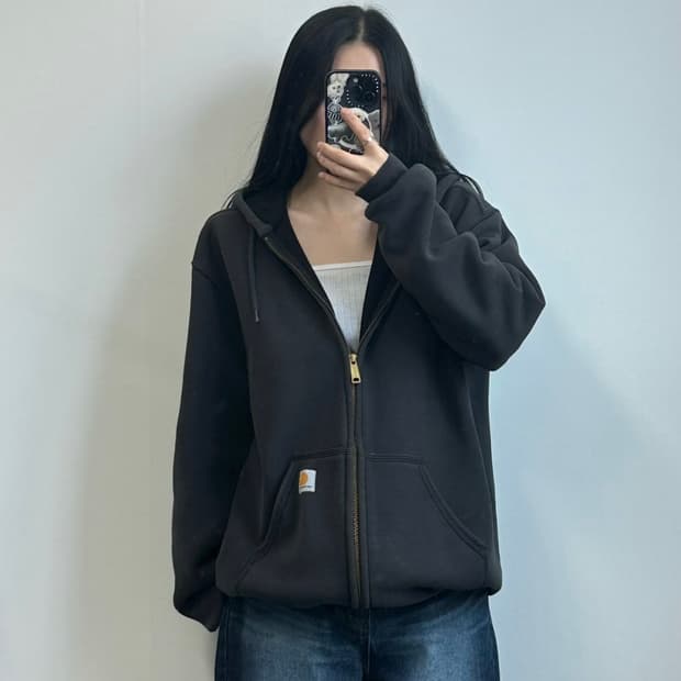 칼하트 자수로고 써멀 차콜 후드집업