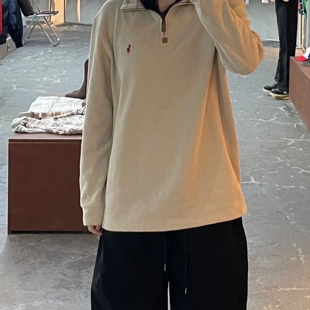 폴로 랄프로렌 베이지 코튼 하프 집업 스웨터 H1362