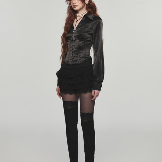 원진스튜디오 1jinn studio 블라우스 실키 와이셔츠 피쉬본 새틴