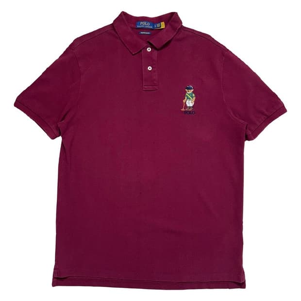 RALPH LAUREN 베어 반팔 카라티 버건디 L