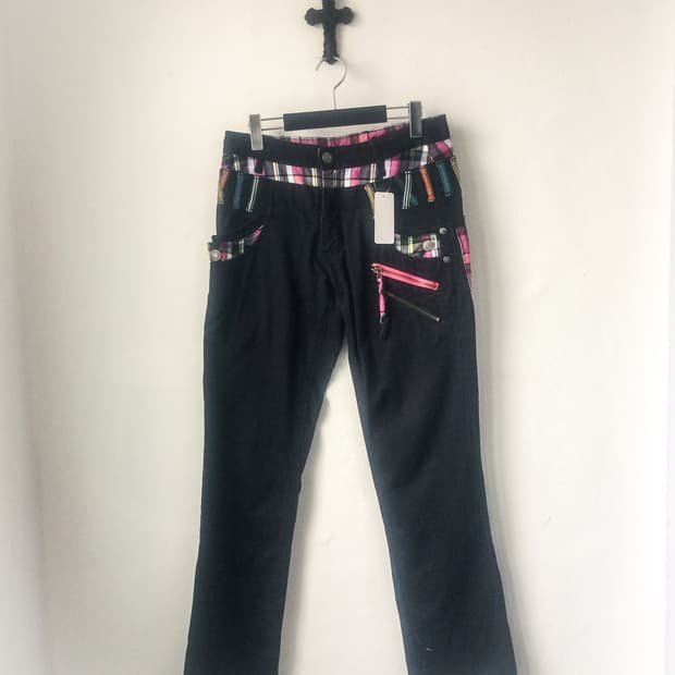 Double waist patch work point pants