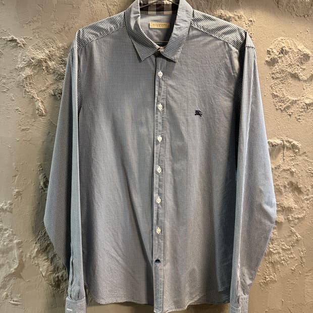 버버리 깅엄 체크 셔츠 로고 자수 L