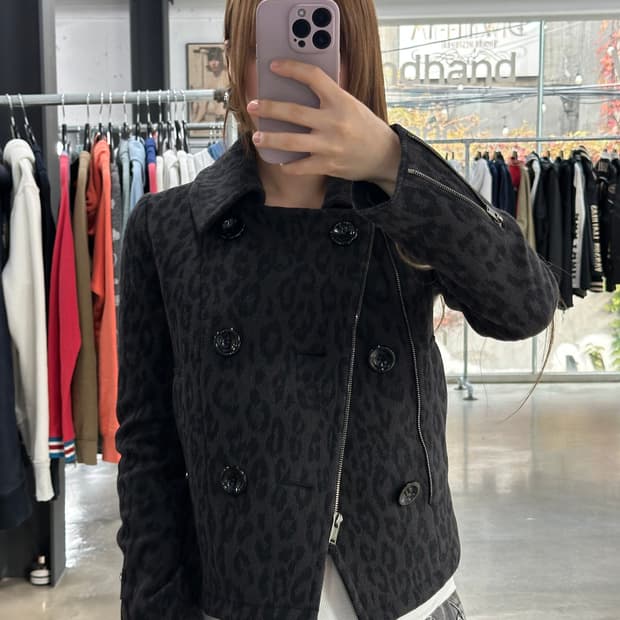 히스테릭글래머 레오파드 사선지퍼 버튼 울자켓