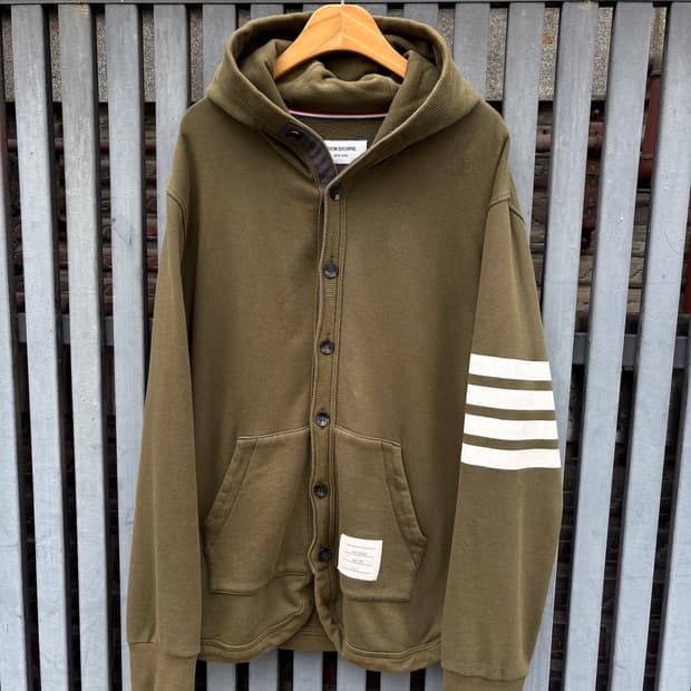 THOM BROWNE 톰 브라운 4BAR 카기 가디건 후드 집업 티셔츠