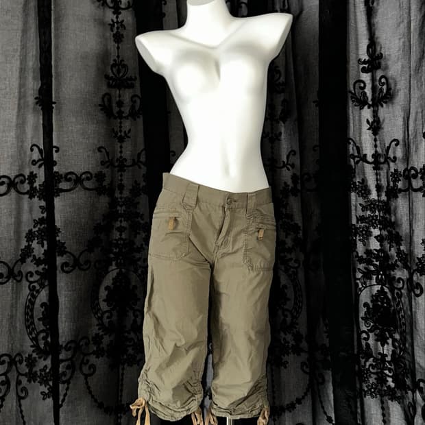 khaki string cargo capri pants