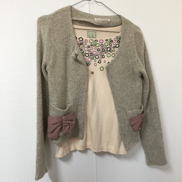 빈티지 리본 후크 숏 가디건