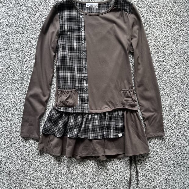뚜오미오 check mixed jersey dress