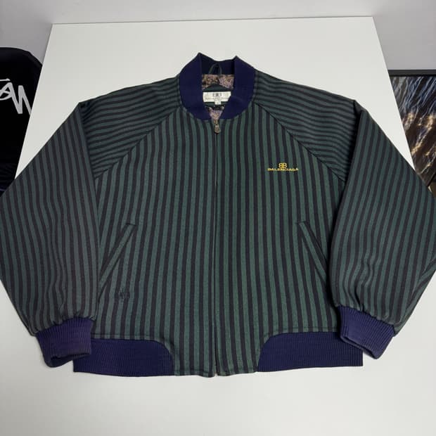 발렌시아가 BB로고 스트라이프 블루종 자켓