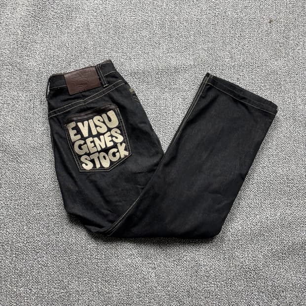 에비수 Genes Stock 레더 패치 데님 팬츠