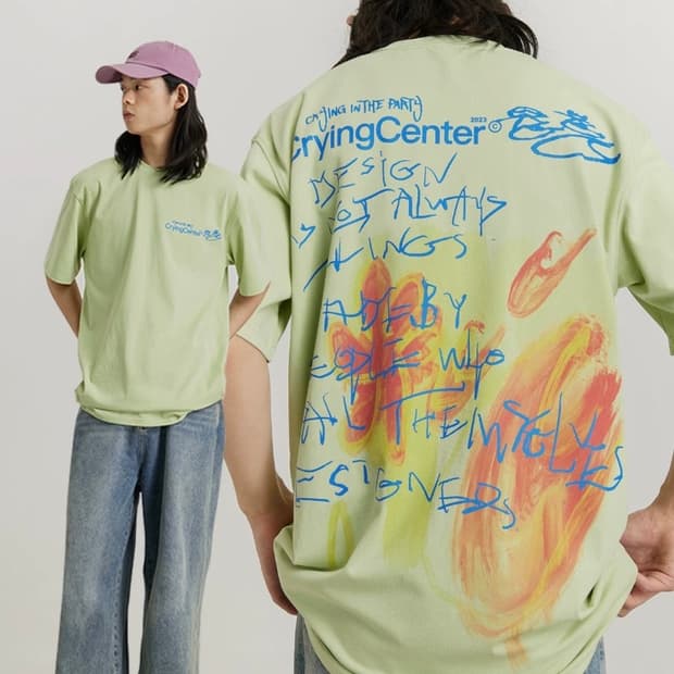 크라잉센터 cryingcenter 백프린팅 반팔티셔츠 라임컬러