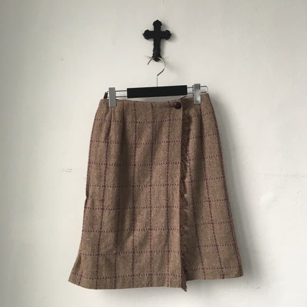 Fringe point check pattern wrap skirt