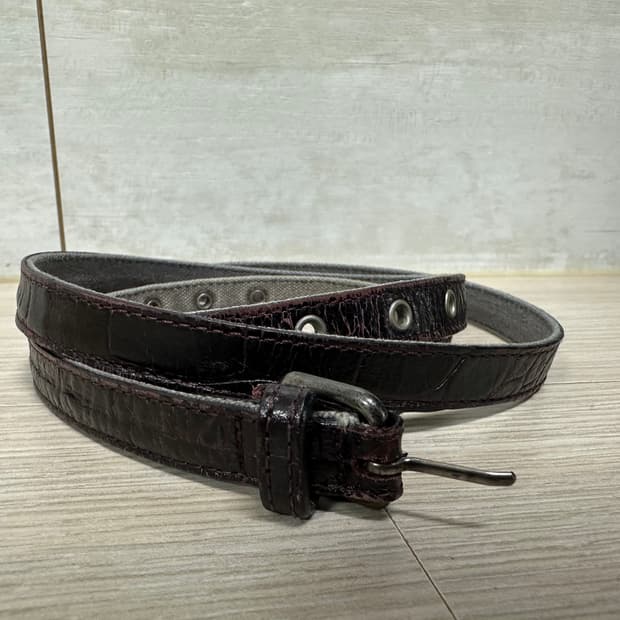 드리스반노튼 슬림 크로커다일 벨트 다크브라운 120cm