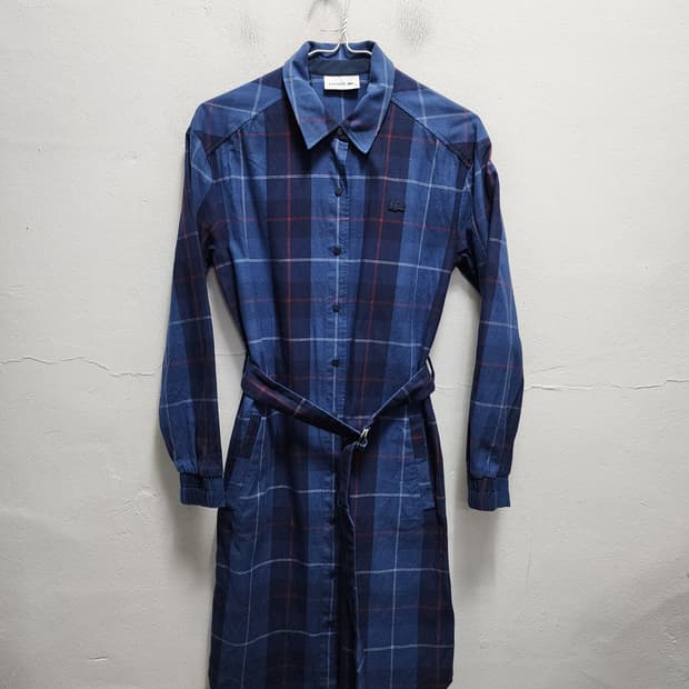 라코스테 블루 체크 셔츠 원피스