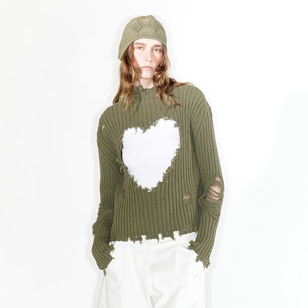 OPEN YY DAMAGED HEART PULLOVER KHAKI