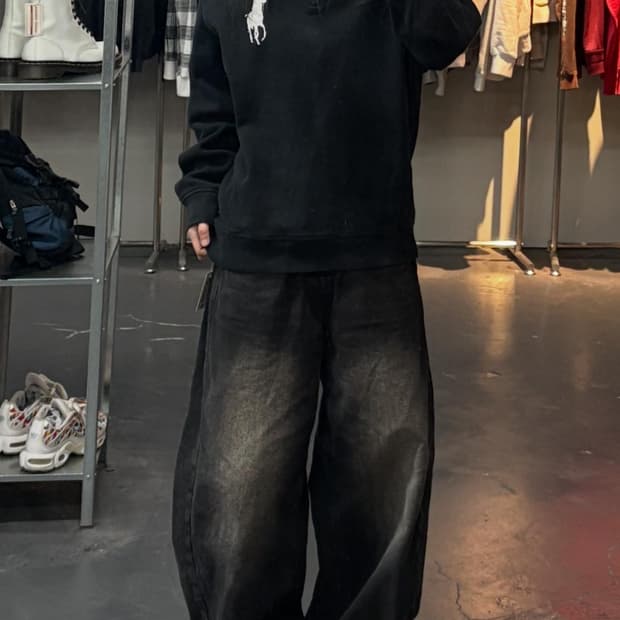 폴로랄프로렌 빅포니 블랙 반집업 니트 A3337