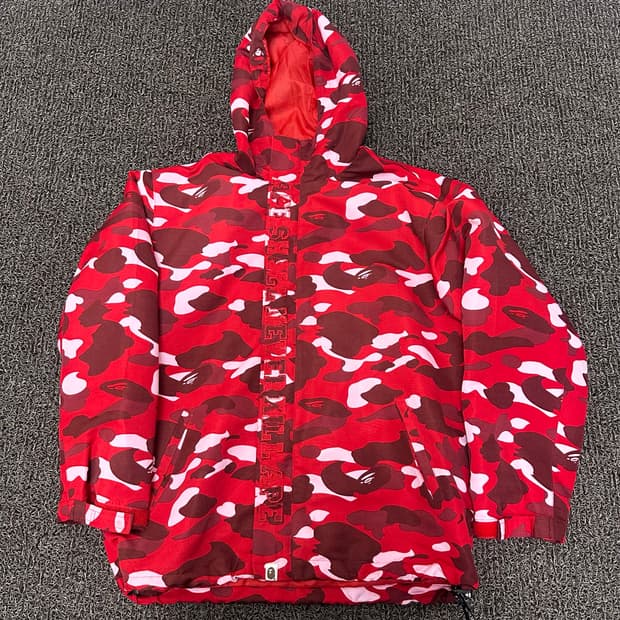 BAPE 베이프 카모 바람막이 후드 자켓 레드 M
