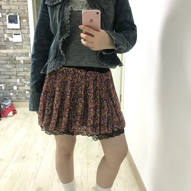 vintage flower black lace pleats skirt