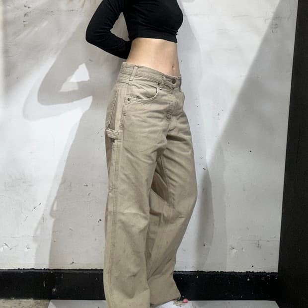 칼하트 b159 베이지 와이드 카펜터 워크 팬츠 가죽탭 바지 29