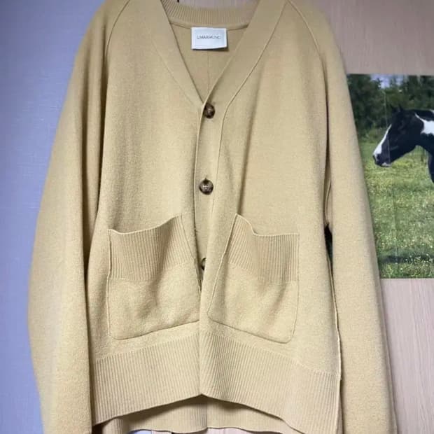 우마몽 Combed merino jacquard vneck cardiga
