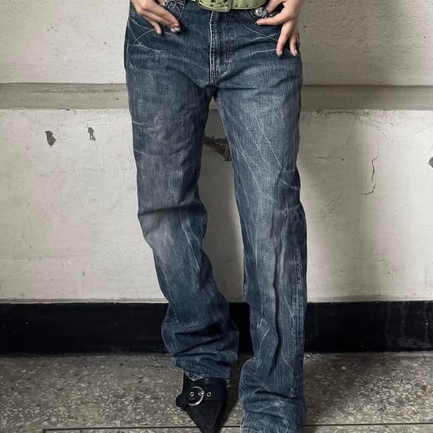 Washed wide straight pants