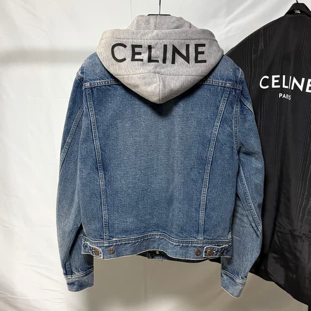 [S+급/M] 셀린느 백로고 후드 데님 청자켓 그레이