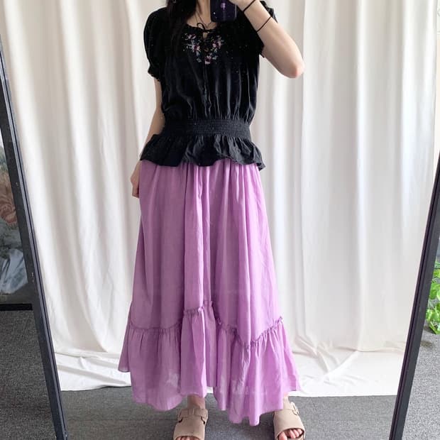 purple embroidery blouse skirt
