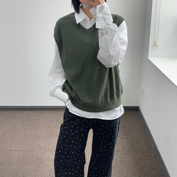 Polo 오렌지 포니 카키 니트 베스트