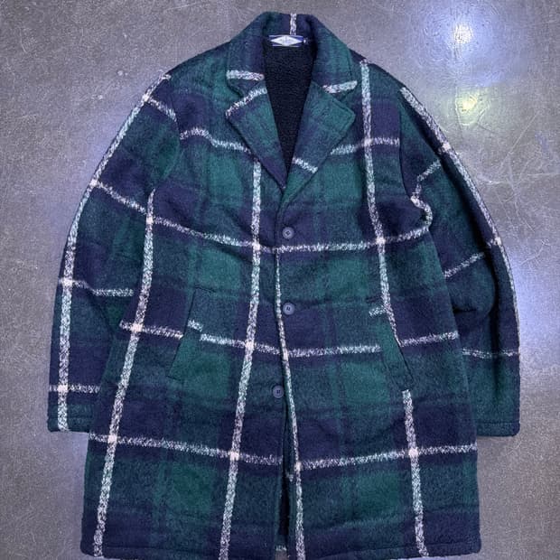 글로리 타탄체크 양털 안감 싱글코트 M