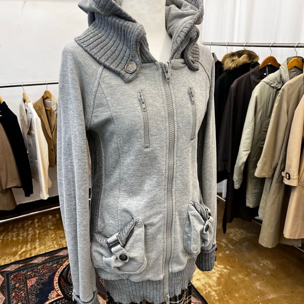 류류 니트 칼라 후드 집업 블루종