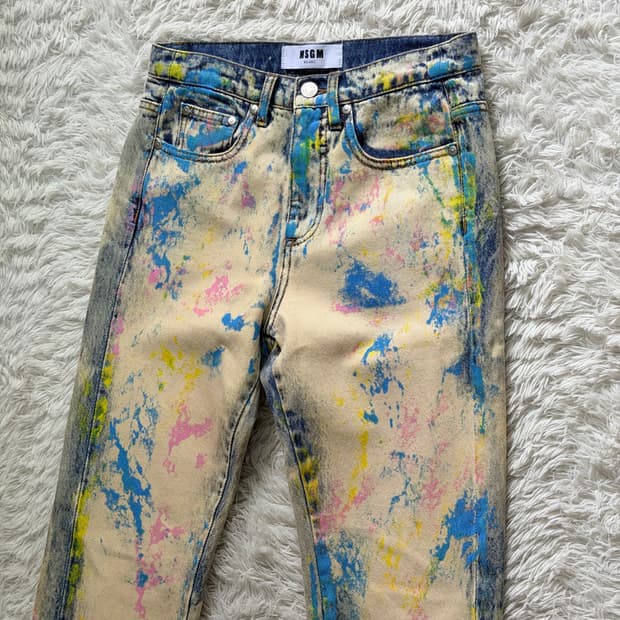 MSGM 멀티 컬러 페인트 스플래터 크림 데님 팬츠