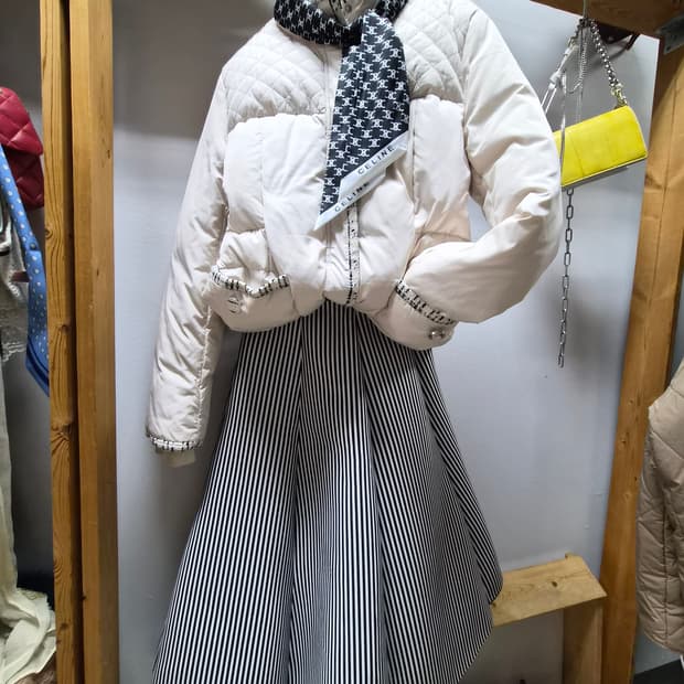 레노마 트위드트리밍 구스숏패딩