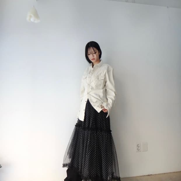 Ink trimming jacket / ice white & blue