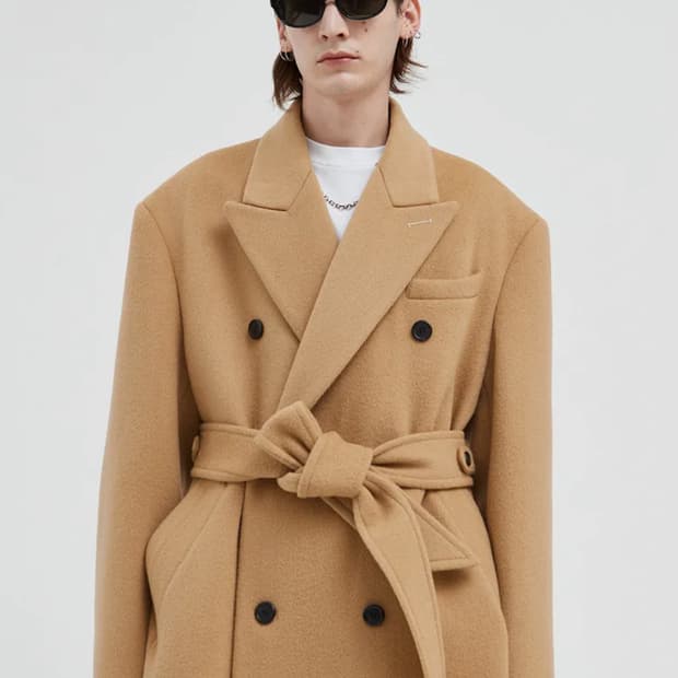 IEY 랩 더블 오버코트 베이지