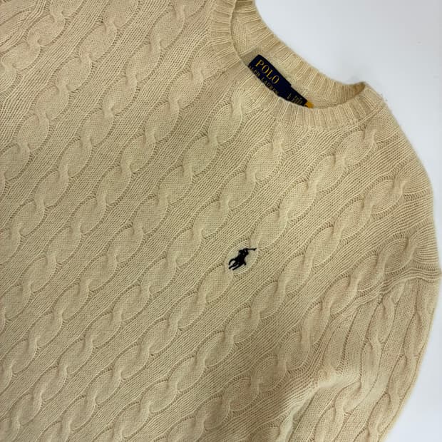 Polo 폴로 랄프로렌 크림 아이보리 캐시미어 케이블 리운드 니트