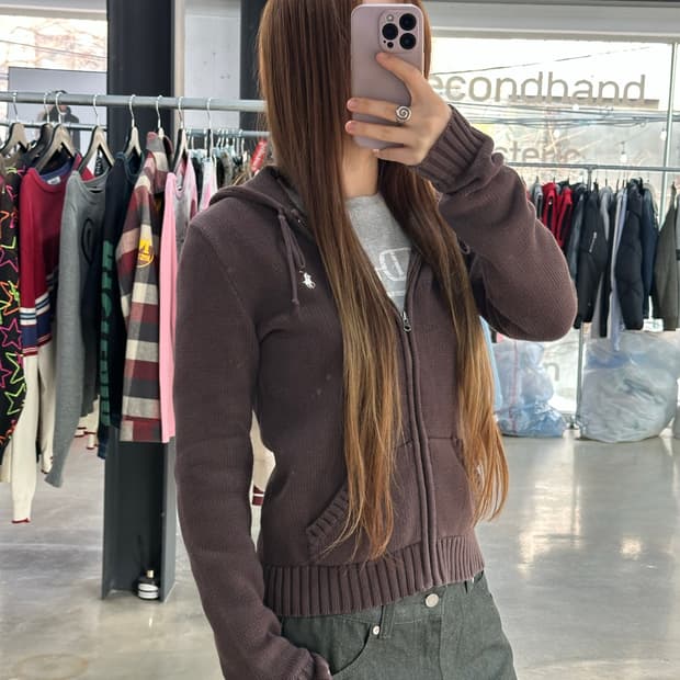 폴로랄프로렌 니트 후드집업 빈티지초코