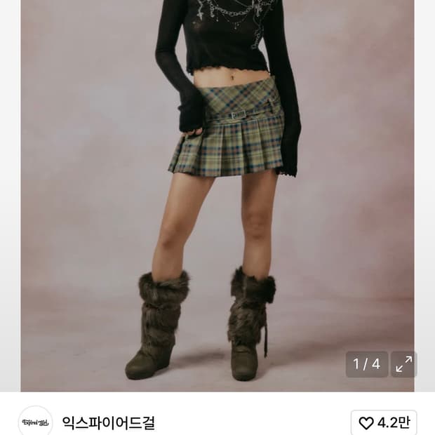 익스파이어드걸 지나 체크 스커트 올리브