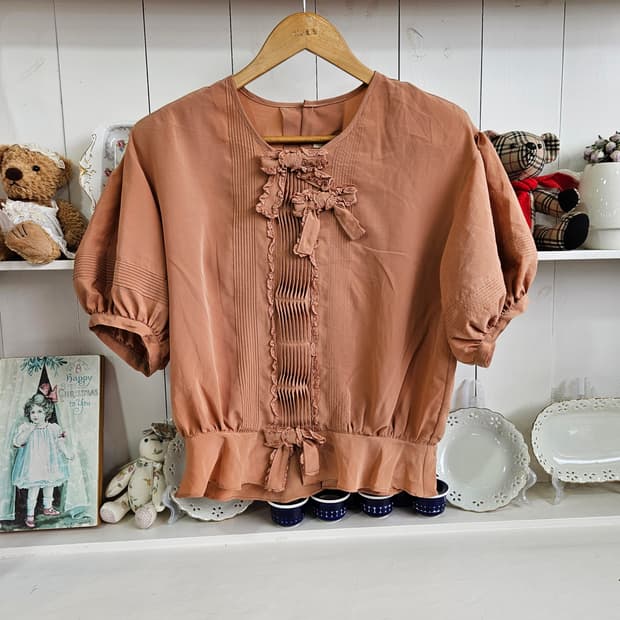 KETTY빈티지 코코아 핑크 프릴 블라우스