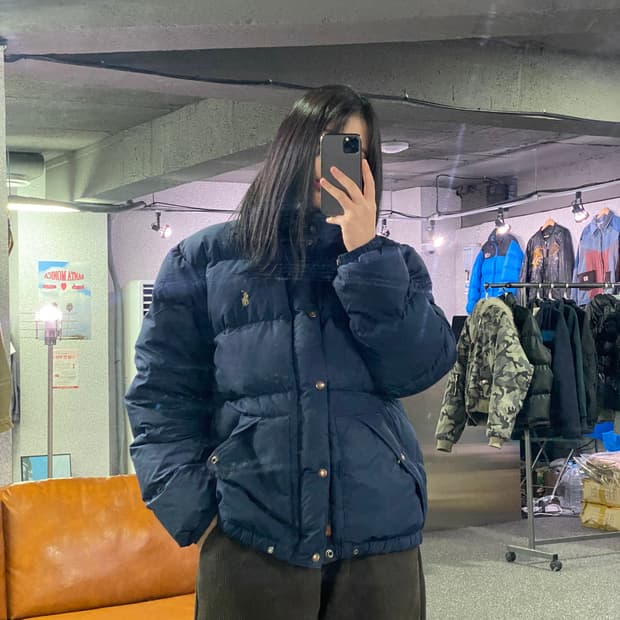 폴로 스몰로고 네이비 구스다운 패딩 B3838