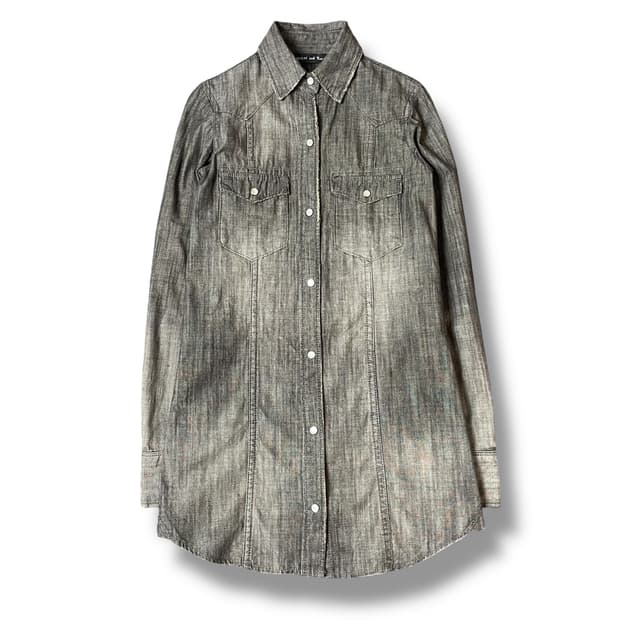 빈티지 흑청 웨스턴 워싱 그레이 셔츠 M