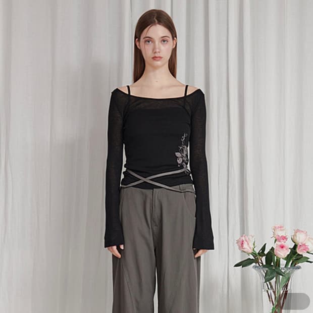 페인오어플레져 Rose Sheer Top 블랙 색상